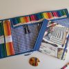 Kit cuaderno 19x19 papel motivo pinceles, porta pinceles enrollable 2 en 1 y apoya pinceles